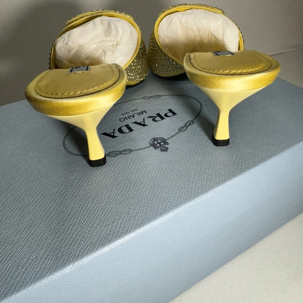 Prada Crystal-Covered Satin Sandals ananas casual summer wedding formal comfy